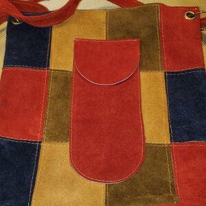 Vintage Patchwork Shoulder Bag - Red, Blue, Brown